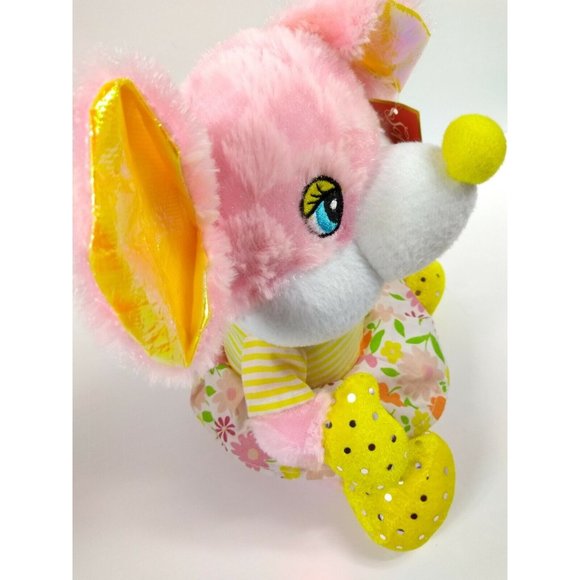 Pink Mouse Plush Stuffed Animal in Flower Dress w/ Sparkle feet, hands, ears 11" - Picture 3 of 11